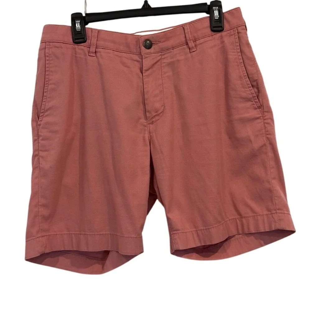 Faherty Mens All Day Shorts Coral Pink Organic Cotton Tencel Chino Size 31 7in